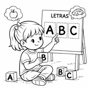 Criança aprendendo letras (A, B, C)
