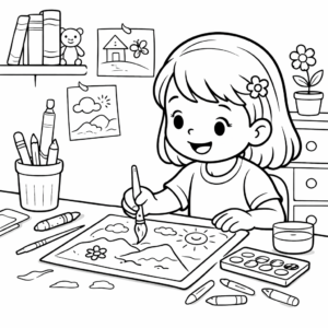 Criança desenhando e pintando