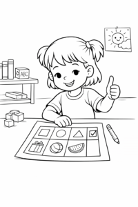 Criança sorrindo após completar uma atividade